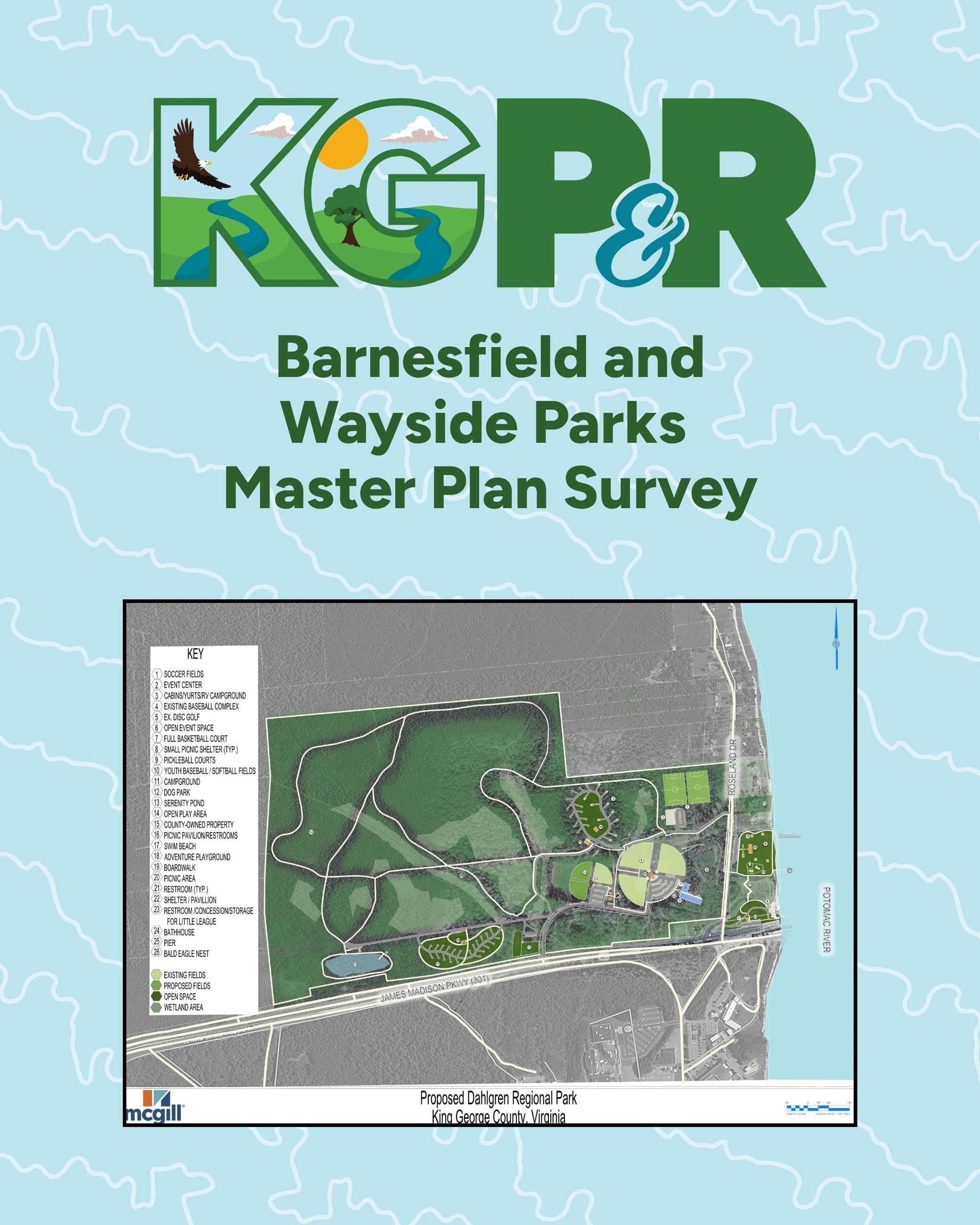 A map proposal of Barnesfield and Wayside Parks against a light blue river graphic.